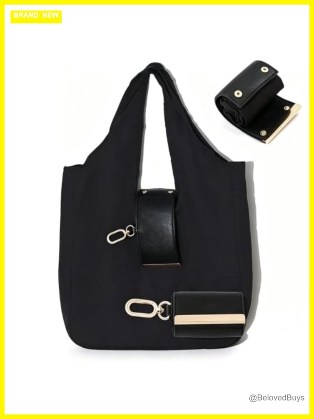 Foldable Tote Bag Keychain Reusable Portable Shopping Bag PU Leather
